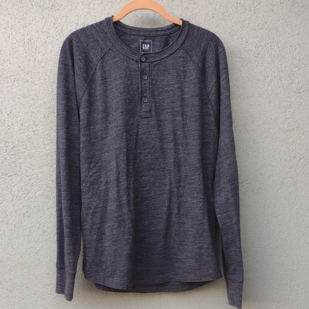 GAP Men's Charcoal Raglan Henley Shirt Large